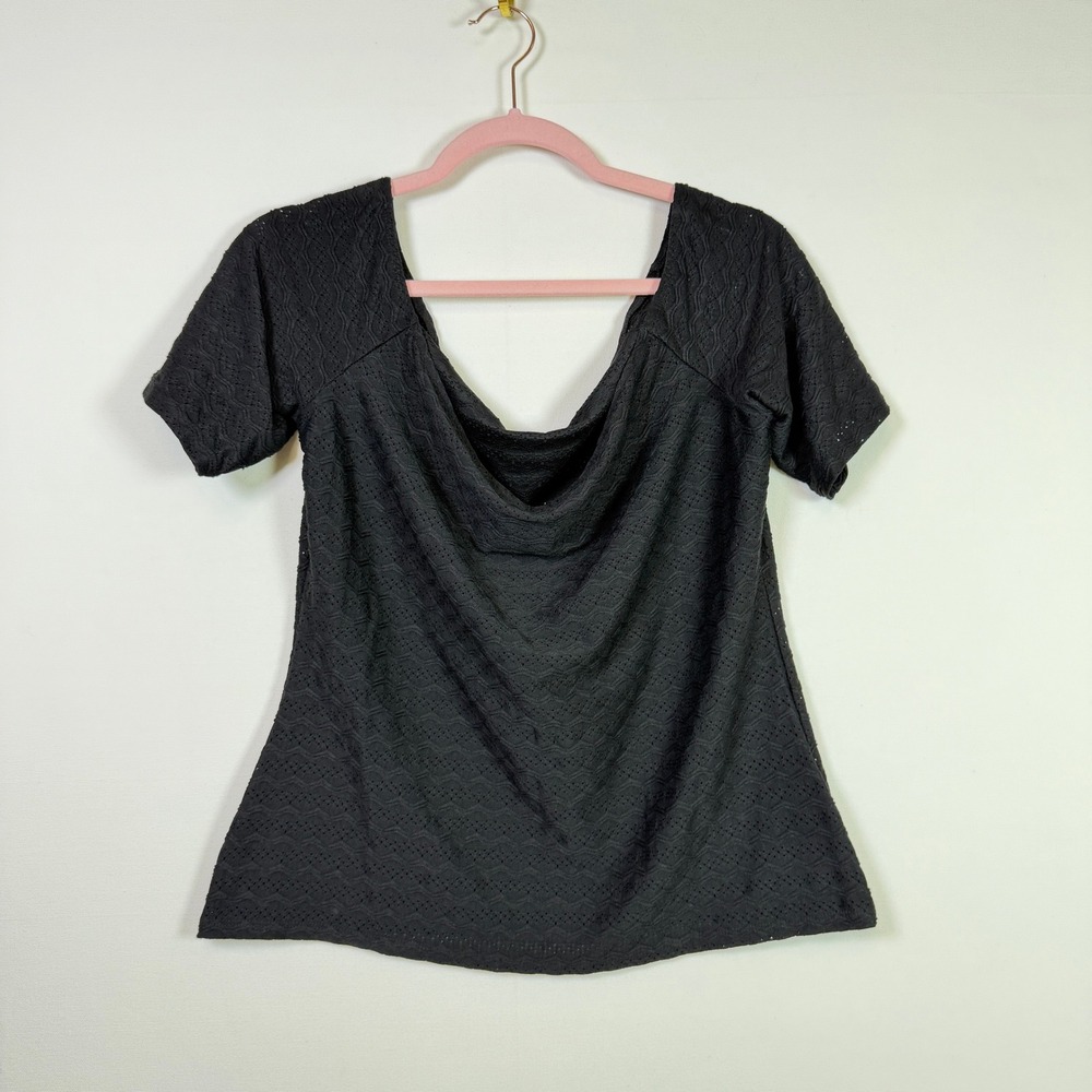 GUESS Black‎ Cowl Neck Pointelle Chevron Knit Top XL